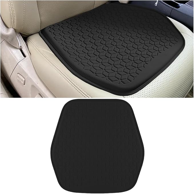 Gel Car Seat Cushion, Soft Cooling Honeycomb Non-Slip Vehicle Seat Bottom Mat for Long Sitting, Breathable Automotive Interior Chair Pad to Reduce Sweat, Universal for Truck SUV RV (Black)