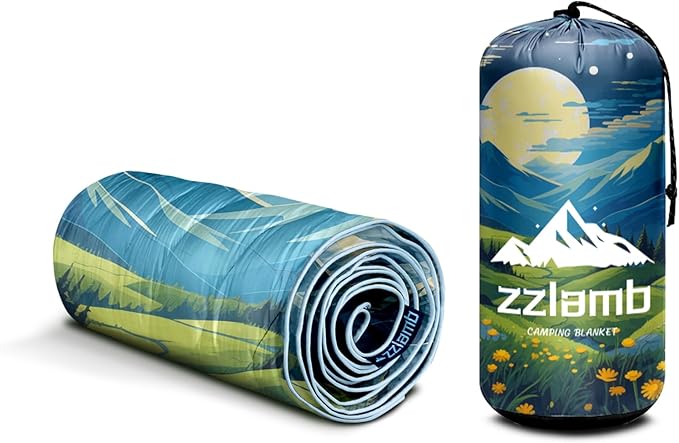 zzlamb Camping Blanket for Cold Weather,Outdoor Puffy Blanket Portable Down Alternative,Windproof Warm Cloak with Snaps,Cozy Quilt Backpacking Picnic RV Travel Plane Car Hammock Beach Climbing