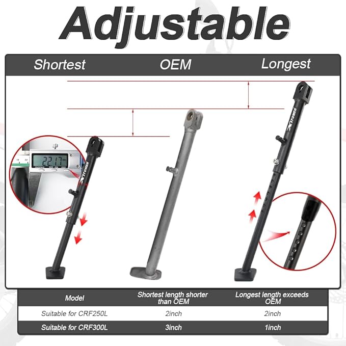 Xitomer 0-4 inch Adjustable Kickstand Fit for CRF250L 12-20 / CRF300L CRF300L Rally 2022-2025 / CRF250L Rally 18-21 / CRFL300LS 2023-2025 Motorcycle Adjustable Side stand