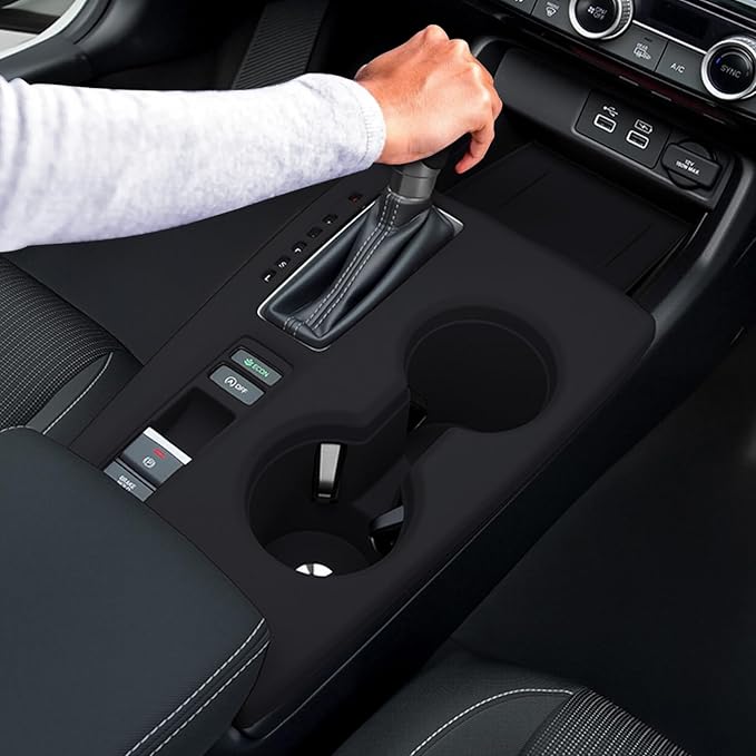 Silicone Car Gear Shift Panel Cover for Honda Civic 2022-2025 CVT Accessories Center Console Wireless Charging Pad Black Anti-Scratch Cup Holder Protector(Not for Hatchback e:HEV Hybrid)