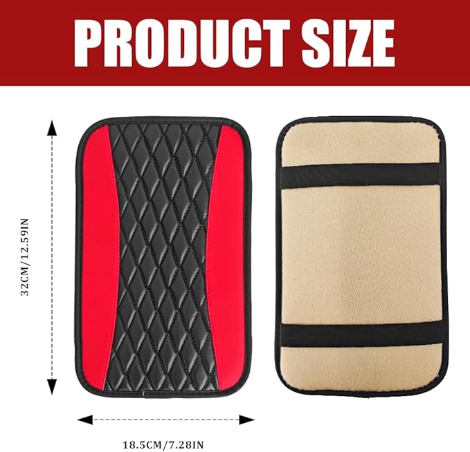 Car Center Console Cushion Pad, Armrest Cover for Car, Leather Waterproof Armrest Seat Box Cover, Auto Accessories Comfortable Arm Rest Box Cushion Pad for Most Vehicles (Red)