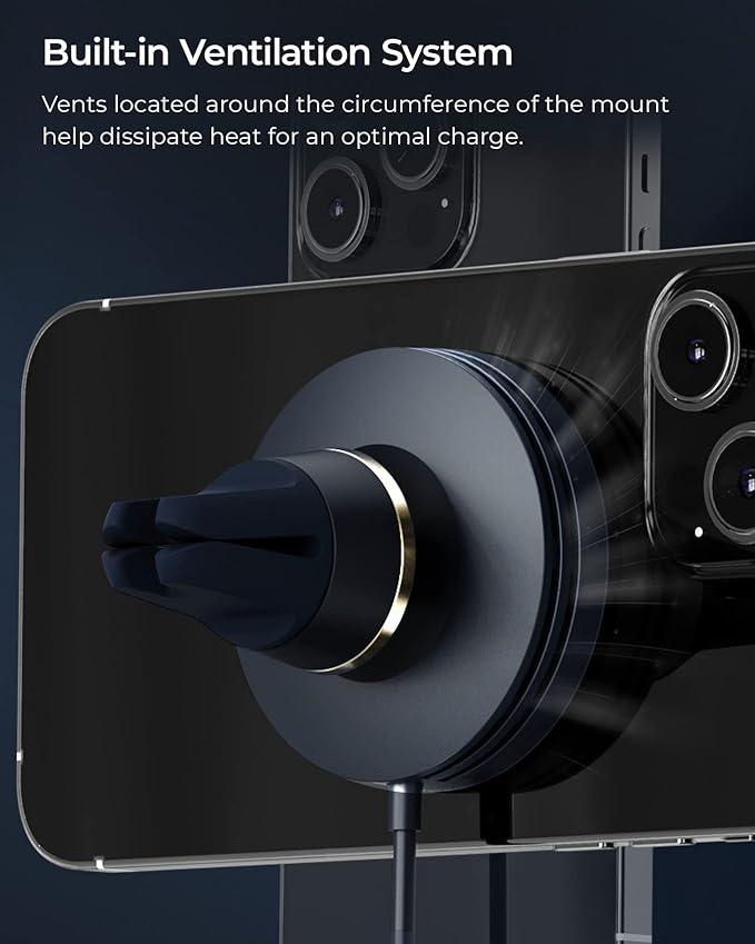 iOttie Velox Mini MagSafe Compatible Air Vent Car Mount in Midnight Blue with Wireless Charging. Compatible with MagSafe iPhones Including iPhone 12/13/14/15/16/17 Series (Car Charger Included)