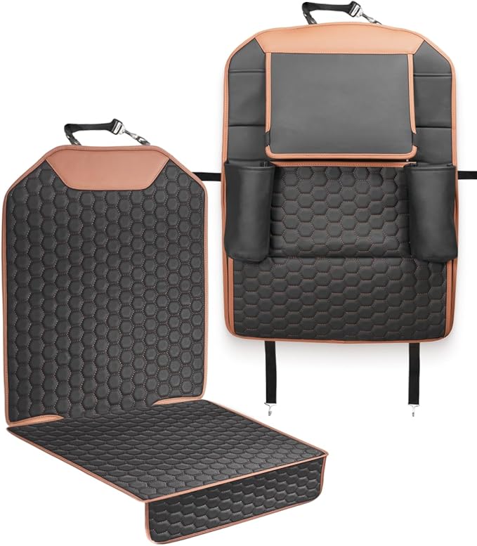 Owleys Set Seat Back Organizer & Car Seat Protector Hexy Waterproof & Non-Slip Protector for Child Car Cushion for Leather and Fabric Seats (Hexy Set 1)
