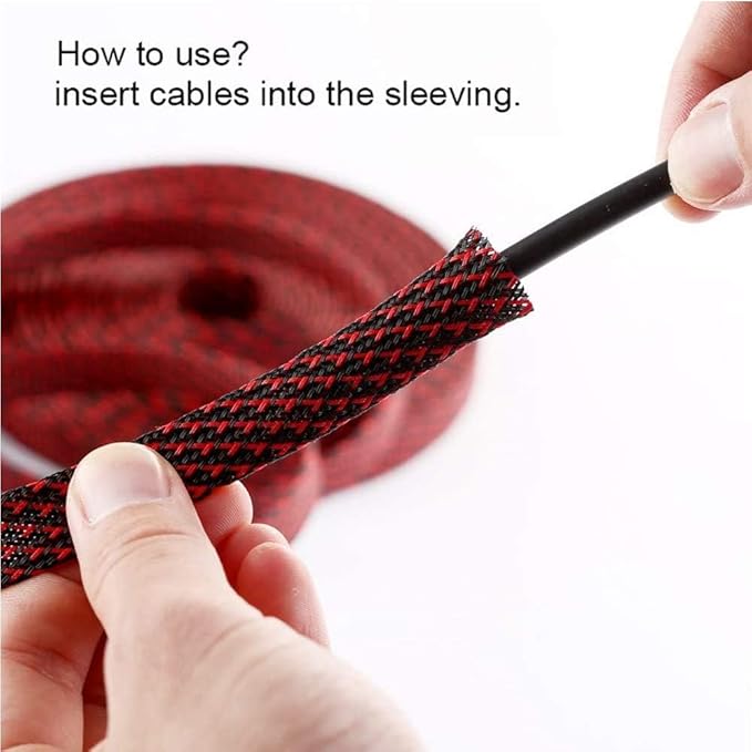 25ft - 1/2 Inch Cable Management Sleeve Protector,Wire Loom PET Expandable Wire Sleeving for Office TV Computer Home Theater Engine Bay Cord Organizer,Protect Cables from Pet Cat Dog Chewing,BlackRed