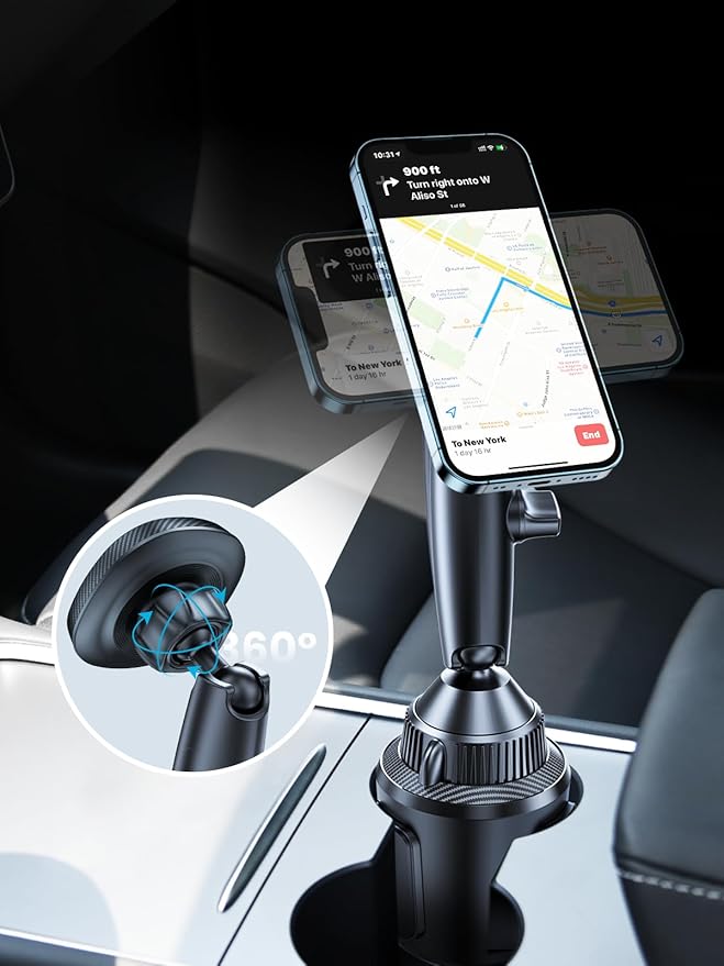 EXELIQ Magnetic Cup Holder Phone Cradle for Magsafe, Powerful N54 Magnet Flexible Tri-pivot Cup Phone Holder for Car, Tesla, Truck, SUV, Compatible with iPhone 17 16 15 14 13 12, Samsung [Not Charger]