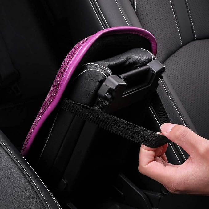 Bling Bling Car Armrest Cover Auto Center Console Protective Cover Luster Crystal Rhinestone Car Arm Rest Cushion Pad Car Interior Accessory (Bling-Red)