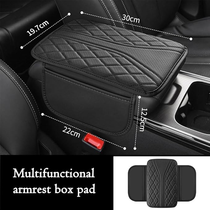 Car Center Console Cover for Lexus RX 350 2021-2023, Leather Memory Foam Auto Armrest Cover Cushion Pad with 2 Storage Bags Non-Slip Universal Interior Accessories,Black