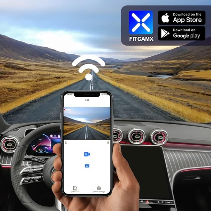 Fitcamx Front 2K+Rear 1080P Dash Cam Adapts for Mercedes-Benz C-Class 2022-2025 C300 Sedan Coupe Cabriolet (HD2-6329), OEM Look, Dual Loop Recording, WiFi & APP, G-Sensor, Easy to Set, 64GB Card