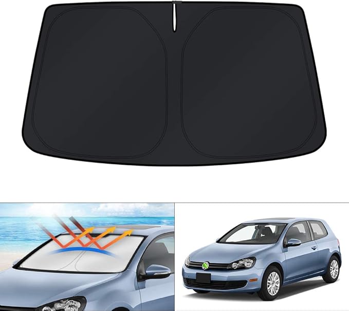 KUST Windshield Sun Shade for Volkswagen VW Golf/Rabbit/GTI/R32 MK6 5K 2009-2014 Accessories Custom Fit Sunshade Foldable Sun Visor Protector Blocks UV Rays Keep Your Car Cooler