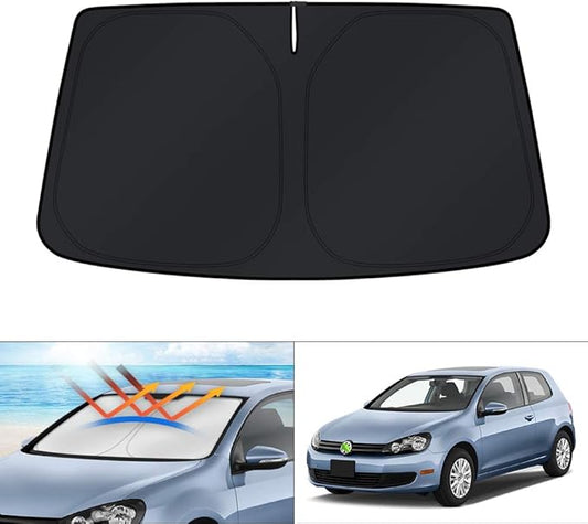 KUST Windshield Sun Shade for Volkswagen VW Golf/Rabbit/GTI/R32 MK6 5K 2009-2014 Accessories Custom Fit Sunshade Foldable Sun Visor Protector Blocks UV Rays Keep Your Car Cooler