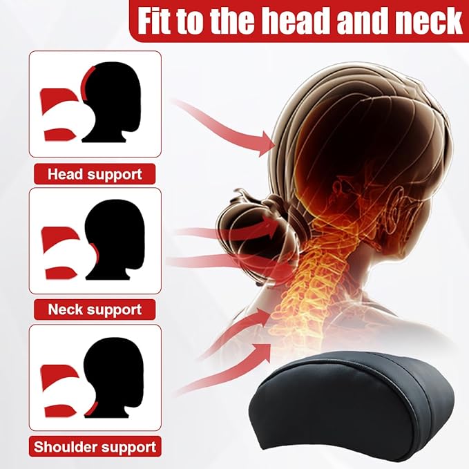Car Neck Pillow, Memory Foam Ergonomic Auto Headrest Cushion Pillow, Relieve Driving Fatigue Car Neck Support Pillows, Comfortable Leather Vehicle Seat Pillows with Adjustable Strap (Black)
