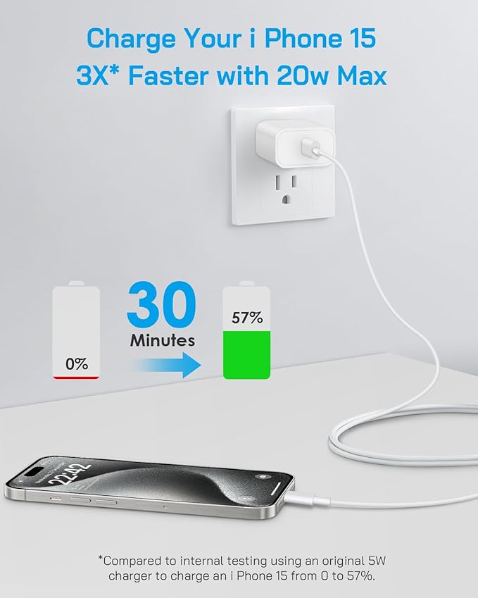 Brasag i Phone 17 16 15 Charger Fast Charging - 20W PD Fast Charger Block with 6Ft USB C Cable for i Phone 17/16/15 Series, i Pad Pro/Air/Mini, Galaxy S23, Pixel 8 & More (2-Pack)