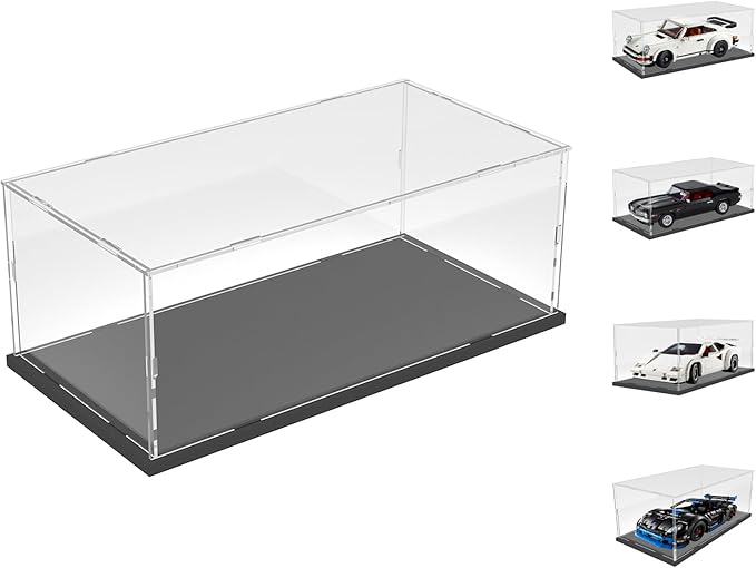 Choowin Acrylic Display Case for Lego Porsche 911 10295 for Lego Camaro 10304 10337 42176 for Lego Car Display Thickened Clear Acrylic Display Cases for Collectibles Assemble Dustproof(Black Base)