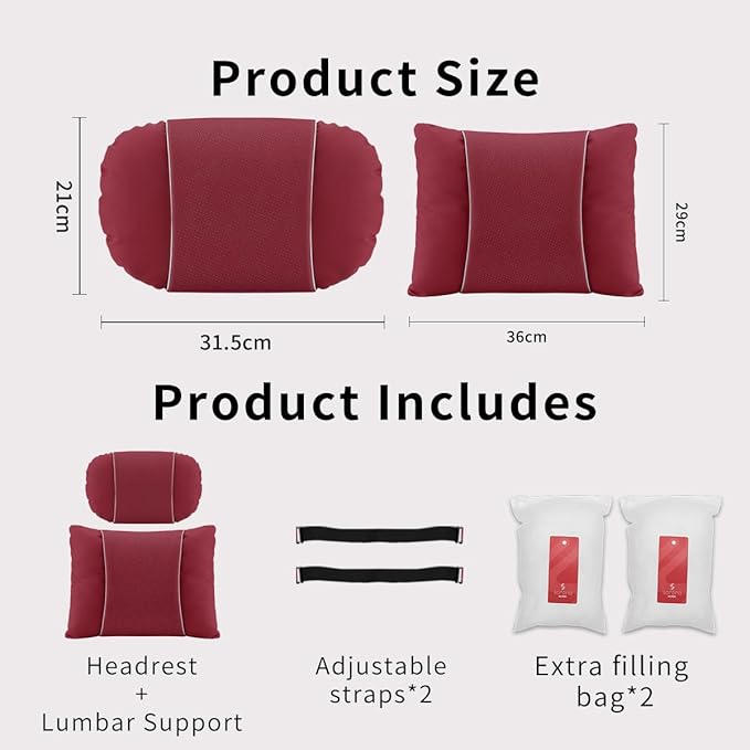Car Headrest & Lumbar Support Set,Premium Skin-Feeling Napa Leather Soft and Comfortable Headrest,Car Seat Headrest Pillow Waist Support Car Interior Accessories for Driving Home Office