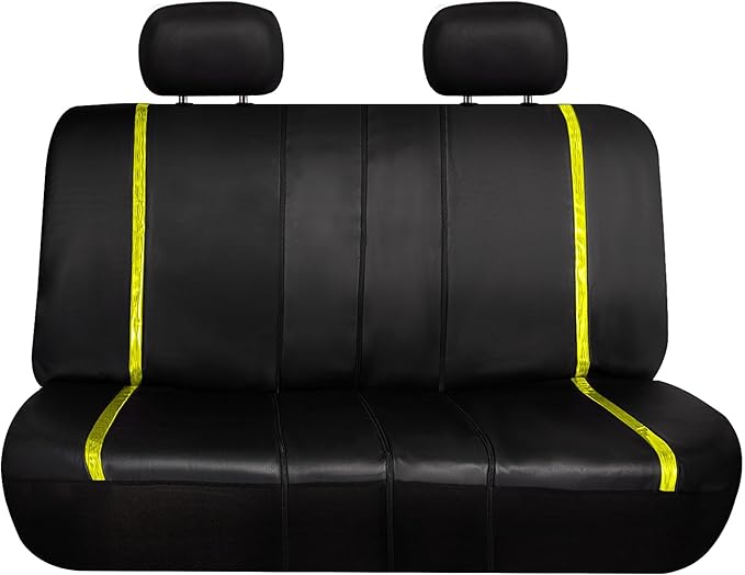 FH Group Full Set Faux Leather Car Seat Covers - Universal Fit, Low Back Front Seat Covers, Airbag Compatible, Split Bench Rear, Seat Cover for SUV, Sedan, Yellow