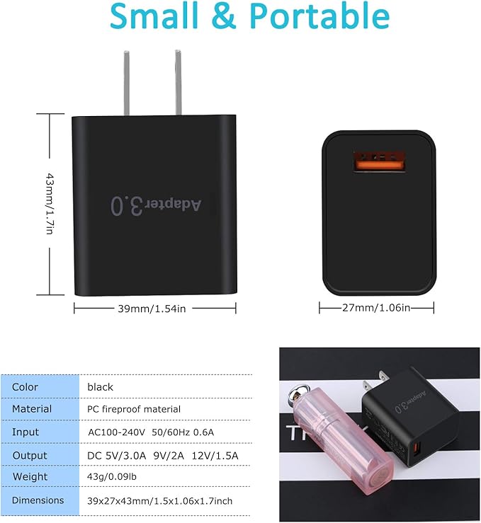 USB Wall Charger, Besgoods 5V 3A Fast Charging Block 3.0 Power Adapter 18W Compatible with Wireless Charger iPhone 16 15 14 Pro Max Galaxy S25 S24 S23 22 21 20 A03s Android Camping Fan Sun Lamp, 2Pack