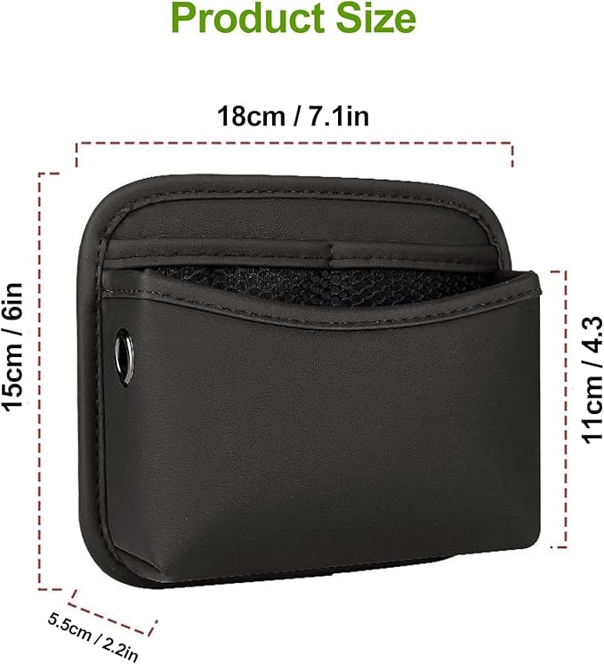 Car Seat Side Pocket Organizer - PU Leather Auto Door Console Mini Storage Bag for Keys, Phone, Sunglasses, Registration, and Documents (Black)
