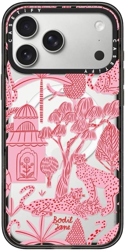 CASETiFY Impact iPhone 17 Pro Max Case [Slim/Compatible with Magsafe / 8.2 ft. 4X Military Grade Drop Protection] - Cheetah Paradise Pink - Clear Black