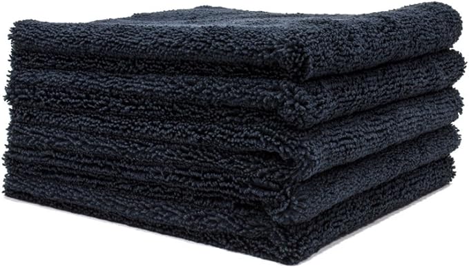 Autofiber Zeroedge Detailing Towel (Pack of 5) Edgeless Microfiber Polishing, Buffing, Window, Glass, Waterless, Rinseless, Car Wash Towels, 360 GSM (Black)