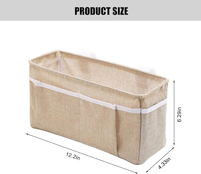 Car Seat Back Organizer, Linen Hanging Self-Adhesive Vehicle Backseat Storage Bag with Multiple Pockets, Auto Caddy for Book Water Bottle Holder, Universal for SUV, Truck, Van (Beige)
