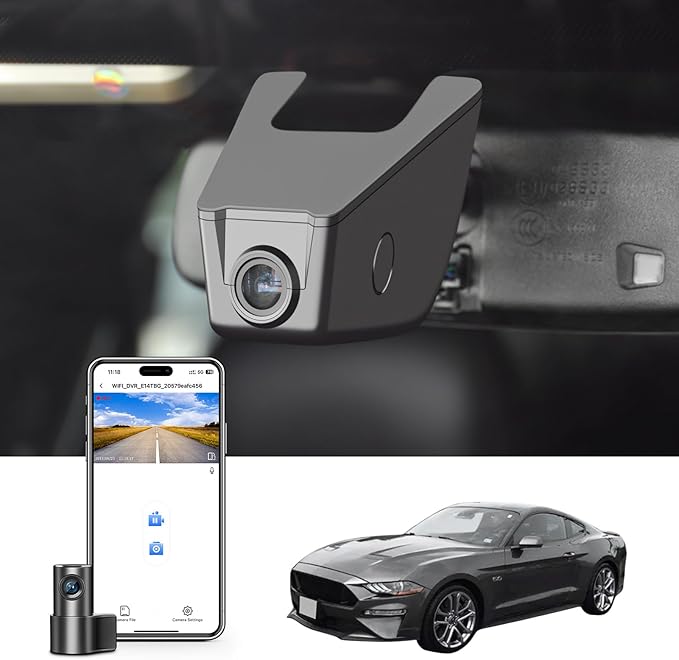 Mangoal 4K Dash Cam fit for Ford Mustang S550 2015-2021, EcoBoost Premium Convertible GT Premiun Mach Fastback, UHD 2160P Video, WiFi & App, G-Sensor, Loop Recording, Easy to Install, 128GB Card