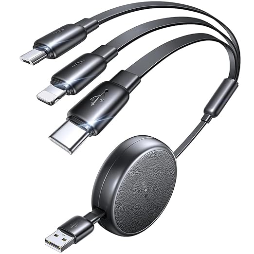LISEN Multi Charging Cable, 3 in 1 Retractable Charging Cable, Retractable Car Charger with Type C/L/Micro USB Ports for iPhone 17 16 15 14 Pro/Samsung Galaxy S25/Kindle, Car Accessories for Women
