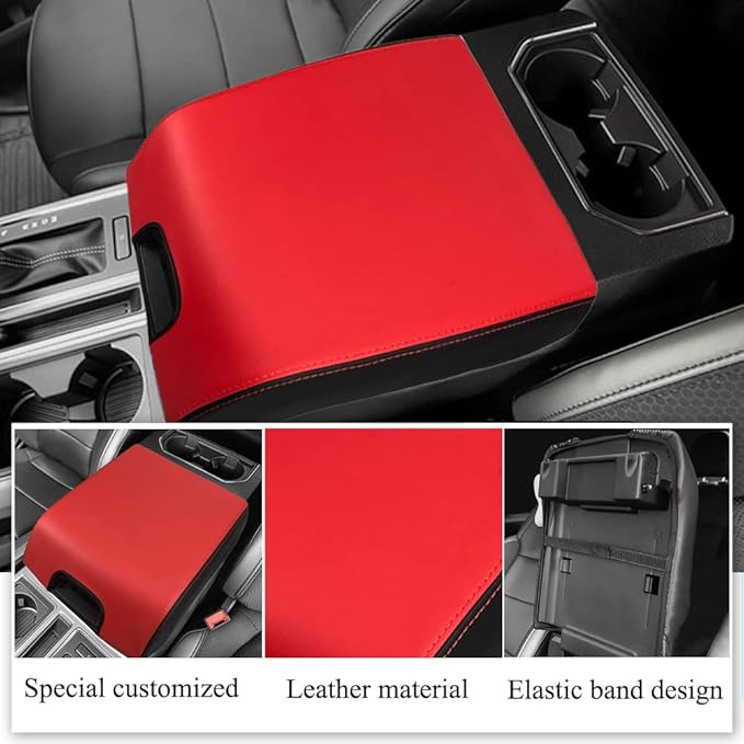 XITER 1PC Leather Center Console Armrest Box Cover Waterproof Cushion Pad for F150 2015-2020 F250 F350 F450 Super Duty 2017-2022 Expedition 2018-2023(Red+Black)