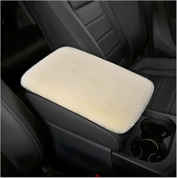 Fluffy Car Armrest Cover, Universal Car Center Console Pad, Car Armrest Seat Box Cover Decor Accessories For Women Men, Armrest Seat Box Cover Protector For Most Vehicle, SUV, Truck, Car (Beige)