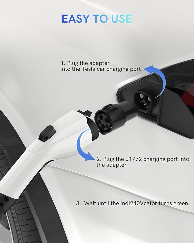 J1772 to Tesla Charger Adapter, Up to 80Amp 240v AC, Mobile EV Adapter for Tesla Model 3/Y/X/S with Fast Charging, Compatible with EVSE Charger, SAE J1772 Charging Adaptor for Tesla Cars Only