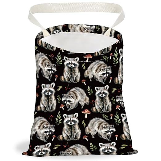 Raccoon Print Car Trash Bag Hanging Garbage Bag with Snap Buttons Car-Back Seat Trash Storage Portable Dustbin for Car Interior Accessories Travel Camping