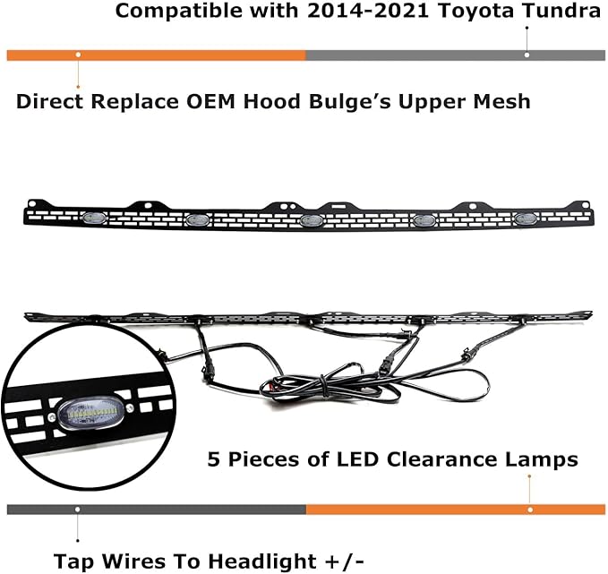 iJDMTOY Clear Lens Xenon White Full LED Front Upper Hood Bulge Insert Replacement Lighting Kit Compatible with Toyota 2014-2021 Tundra
