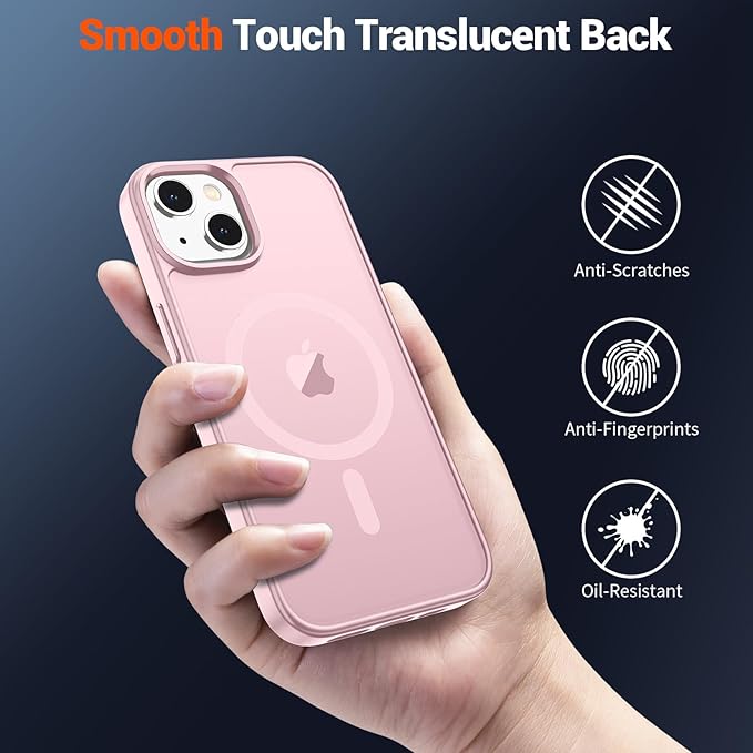 SUPFINE Magnetic for iPhone 15 Plus Case & iPhone 14 Plus Case with Screen Protector (Compatible with MagSafe)(Military Grade Drop Protection) Translucent Shockproof Phone Cover,Light Pink