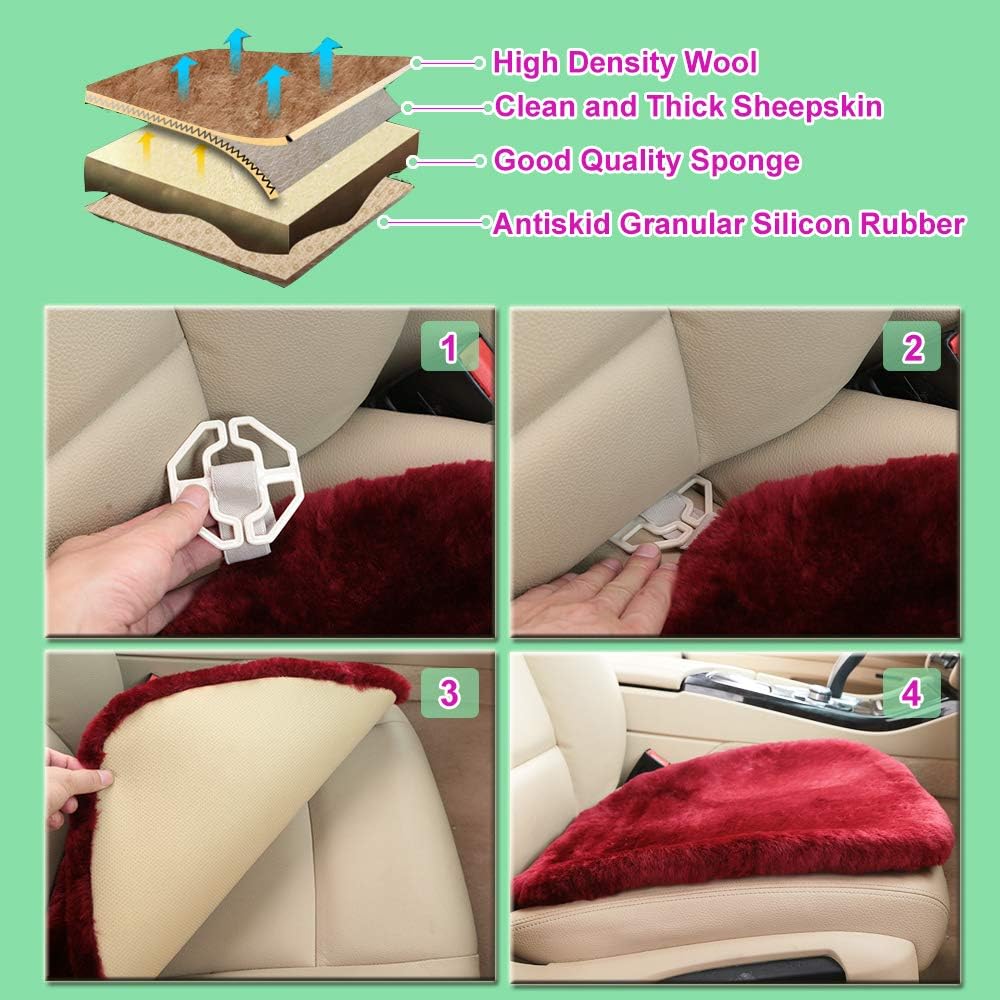 Fluffy Genuine Australia Sheepskin Car Seat Cover for Auto Interior Accessories with Soft Fuzzy Wool Eco-Friendly Natural Fur Non-Slip (Golden Yellow, Back)