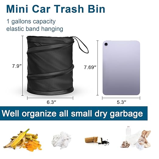 Car Trash Can, 2 Packs Mini Collapsible Pop-up Car Garbage Can, Waterproof Hanging Car Trash Bag with Velcro, Car Trash Bin, Black