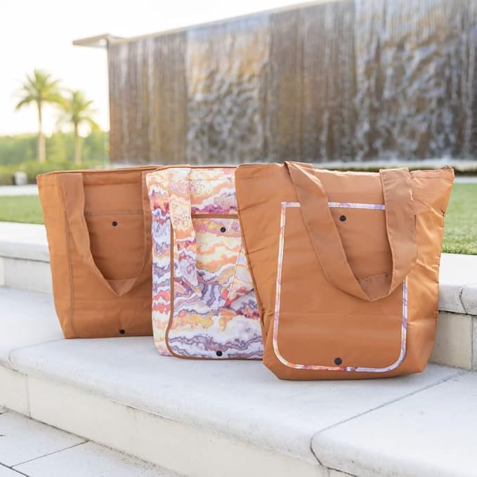 Sachi 3 Piece Market Tote Set – Insulated Therm,an Reusable Grocery Bags for Cold and Hot Foods – Lightweight, Portable and Fold-able (Marble Sunset)