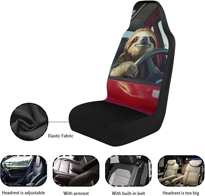 Cute Sloth Car Front Seat Cover Set Soft Decorative Driver Seat Cover Seat Cover for Full Back and Seat for SUV Vans Sedans Trucks