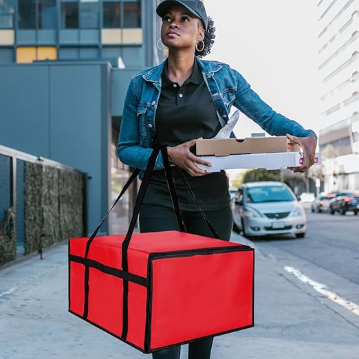CIVJET Insulated Pizza Delivery Bag for Carry Hot, 20" x 20" x 14" Carrier Warmer, Insulated Food Delivery Bag, Insulated Grocery Cooler Bags for Catering/Doordash, Commercial Food Warmers（Red, 1Pk）