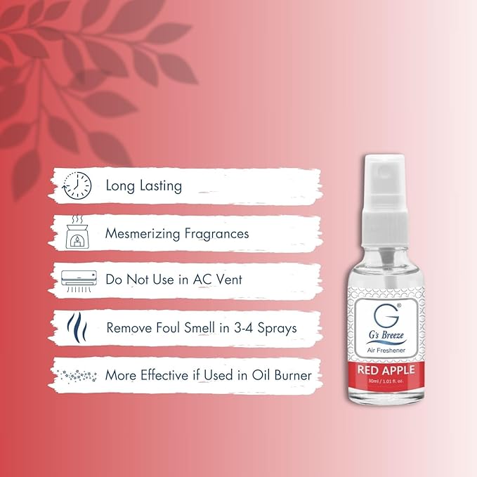 G's Breeze Red Apple Air Freshener – Crisp and Juicy Fragrance of Fresh Apples – Refreshing and Invigorating Aroma for Home, Car, or Office – Brighten Your Space with Fruity Freshness