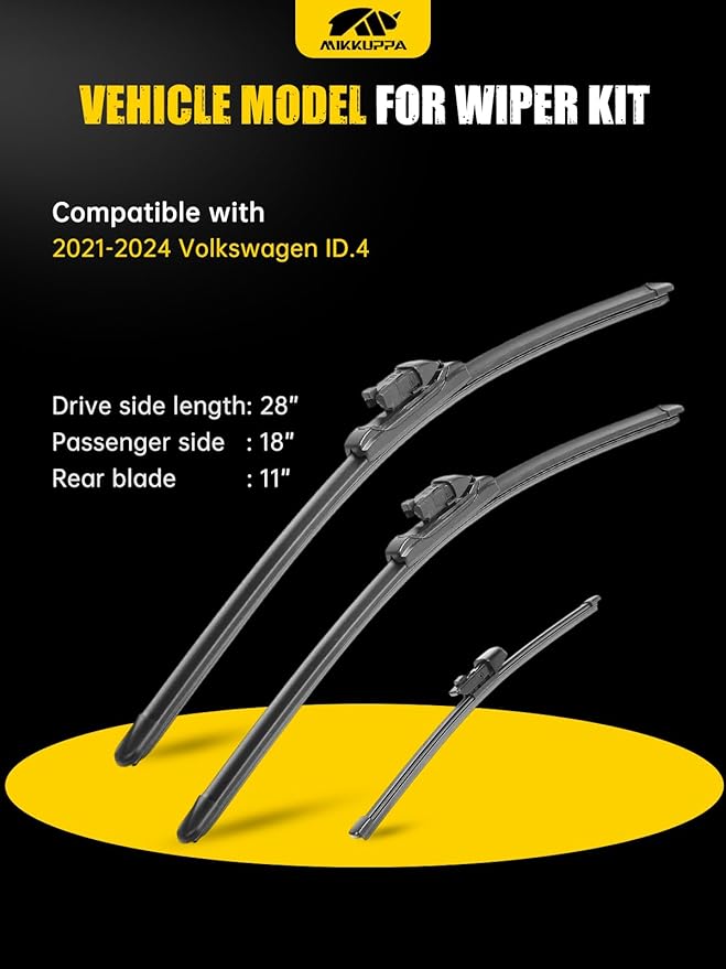 MIKKUPPA 28"+18"+11" Windshield Wipers Blades Replacement for 2021-2024 Volkswagen ID.4, Top Lock Front & Rear All Season Wiper Blades Set(Pack of 3)