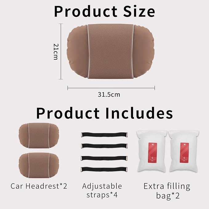 2 Pcs Car Headrest Neck Pillow for Driving,Premium Skin-Feeling Napa Leather Soft and Comfortable Headrest,Two Gears of Height Adjustment Car Seat Headrest Pillow Car Interior Accessories