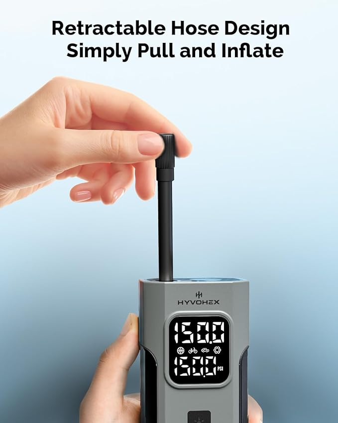 Tire Inflator Portable Air Compressor, 1 Min Fast Inflation Cordless Bike Pump with Digital Pressure Gauge LED Light, 150 PSI Electric Air Pump for Car Tires, Bicycle, Motorcycle, Ball (Grey)