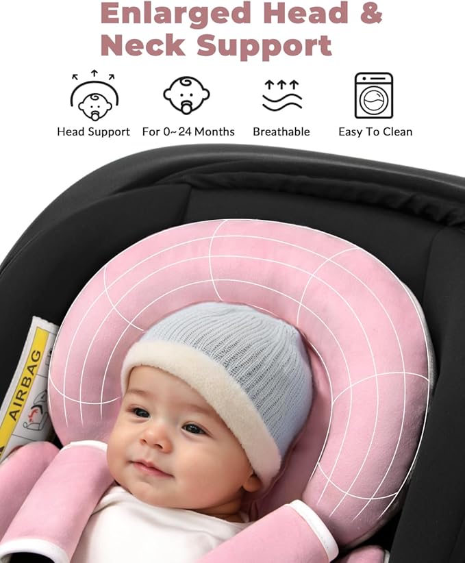Infant Car Seat Insert with Extra Cushion for Preemie to Toddler, Reversible Newborn Carseat Insert for Baby Head Body Support, Fits for Stroller, Baby Swing, Bouncer (Pink)