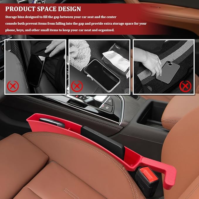 2PCS New Car Seat Gap Filler with 2 Storage Areas, Stylish Car Seat Gap Storage for Stabilizing Phone, Keys Wallet, Universal Car Seat Gap Filler Organizer for Women Men (Red)