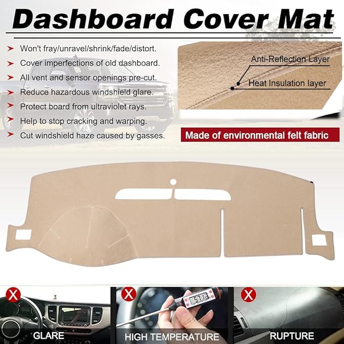 Dash Cover Mat Fit for 2007-2014 Chevy Tahoe Avalanche Suburban GMC Yukon/2007-2013 Silverado LTZ GMC Sierra SLT,Dashboard Cover Carpet Pad w/o Dash Speaker (Beige)