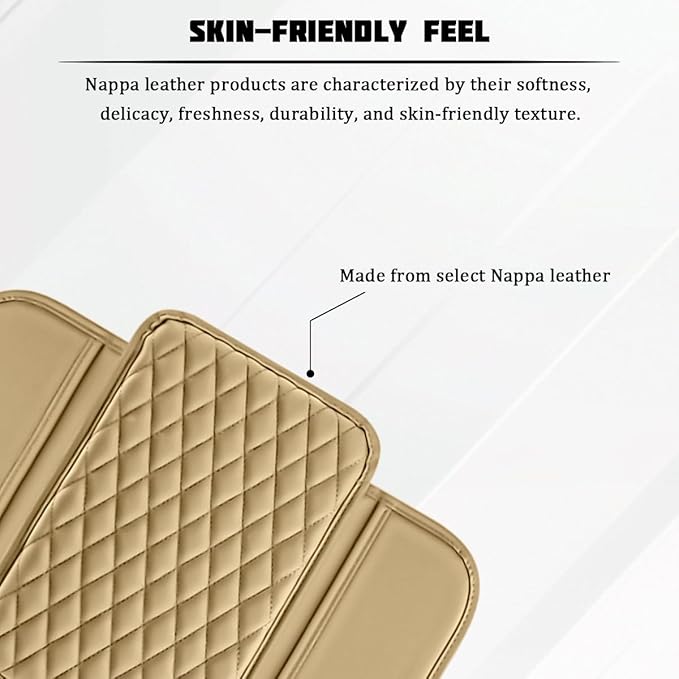 Car Armrest Cushion Pad, Leather Vehicle Center Console Cover with 2 Storage Bags, Non-Slip Automotive Interior Arm Rest Seat Box Cover Accessories, Universal for SUV RV Sedan (Beige)