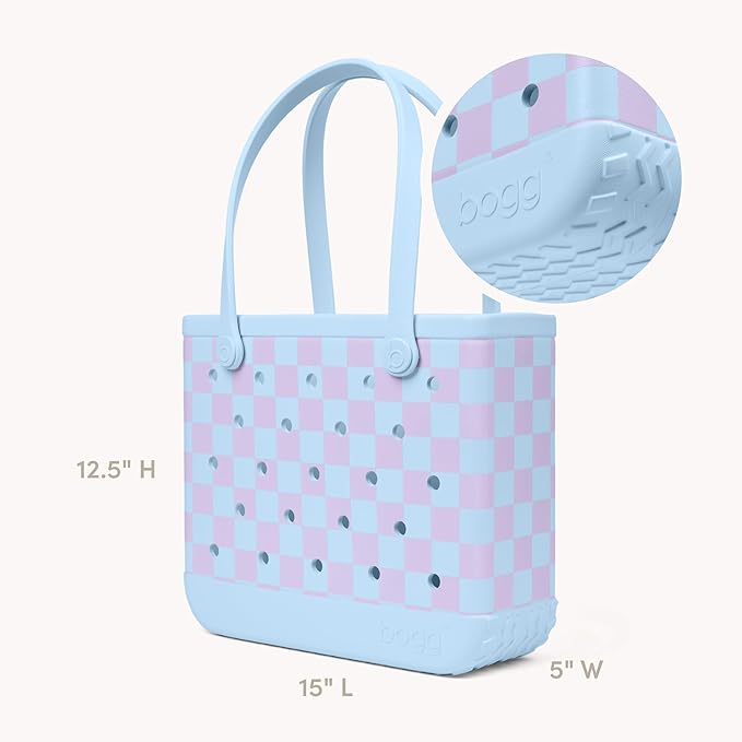 BOGG BAG Medium Tote – 15” x 12.5” x 5” – Durable, Washable, Tip-proof – Beach, Pool, Boat, Work, Sports (Checker Out)