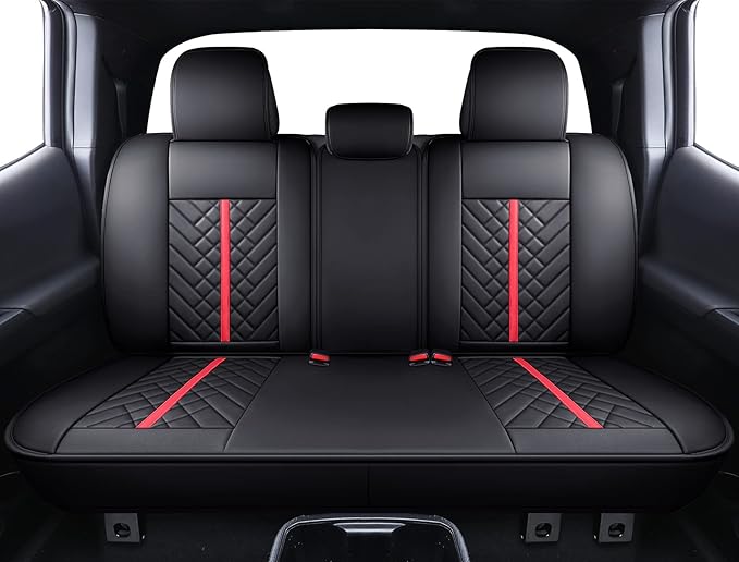 Tomatoman Tacoma Seat Covers Compatible with Toyota Tacoma 2005-2024 2025 2026 Truck Access Crew Double Extended Cab TRD Sport Offroad Limited SR5 V6 Airbag Compatible Car Cushions(Full Set/Black-Red)
