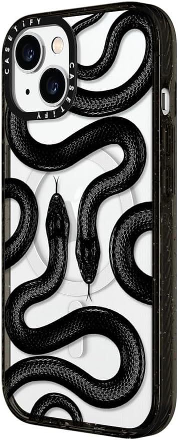 CASETiFY Impact iPhone 15 Case [4X Military Grade Drop Tested / 8.2ft Drop Protection/Compatible with Magsafe] - Animal Prints - Black Kingsnake - Clear Black