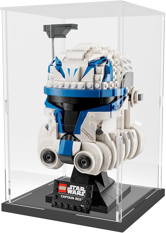 Choowin Acrylic Display Case for Lego Star Wars Helmet for Lego Captain Rex Helmet Thickened Clear Acrylic Display Cases for Collectibles Assemble Dustproof Display Box(Black Base)