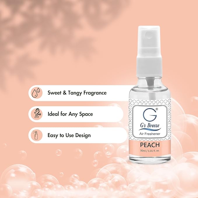 G's Breeze Peach Air Freshener - Sweet, Refreshing Aroma of Sun-Ripened Peaches - Ideal for Home, Car, or Office - Long-Lasting Fragrance - Enjoy a Fruity Vibe with the Juicy Scent of Fresh Peaches